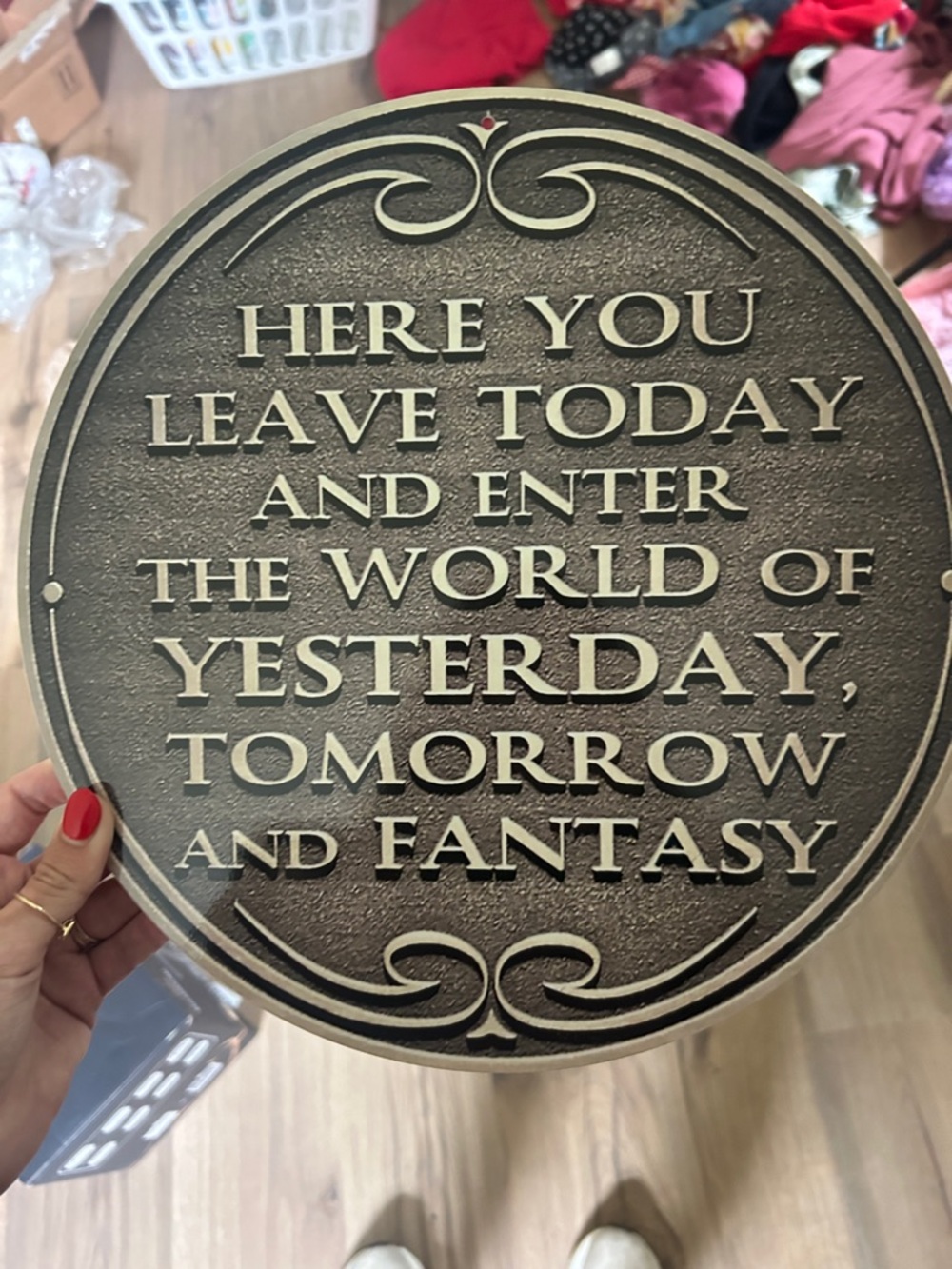 Round Decorative Wall Plaque with Disney Quote - Bronze